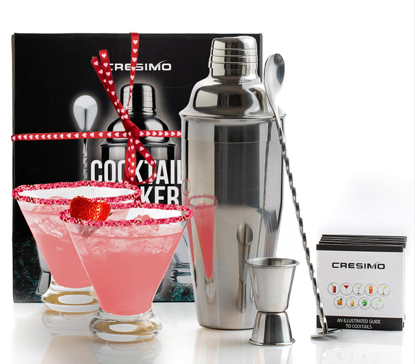 24oz Cocktail Shaker Set Bartender Kit with Stemless Glasses Spoon and Glasses