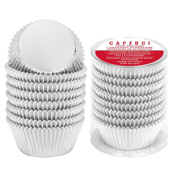 Caperci Silver Foil Baking Cups 150 Pack Premium Greaseproof Muffin Liners