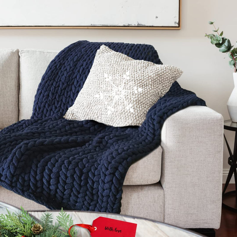 Chunky Knit Blanket Throw 40x60 inch Navy blue