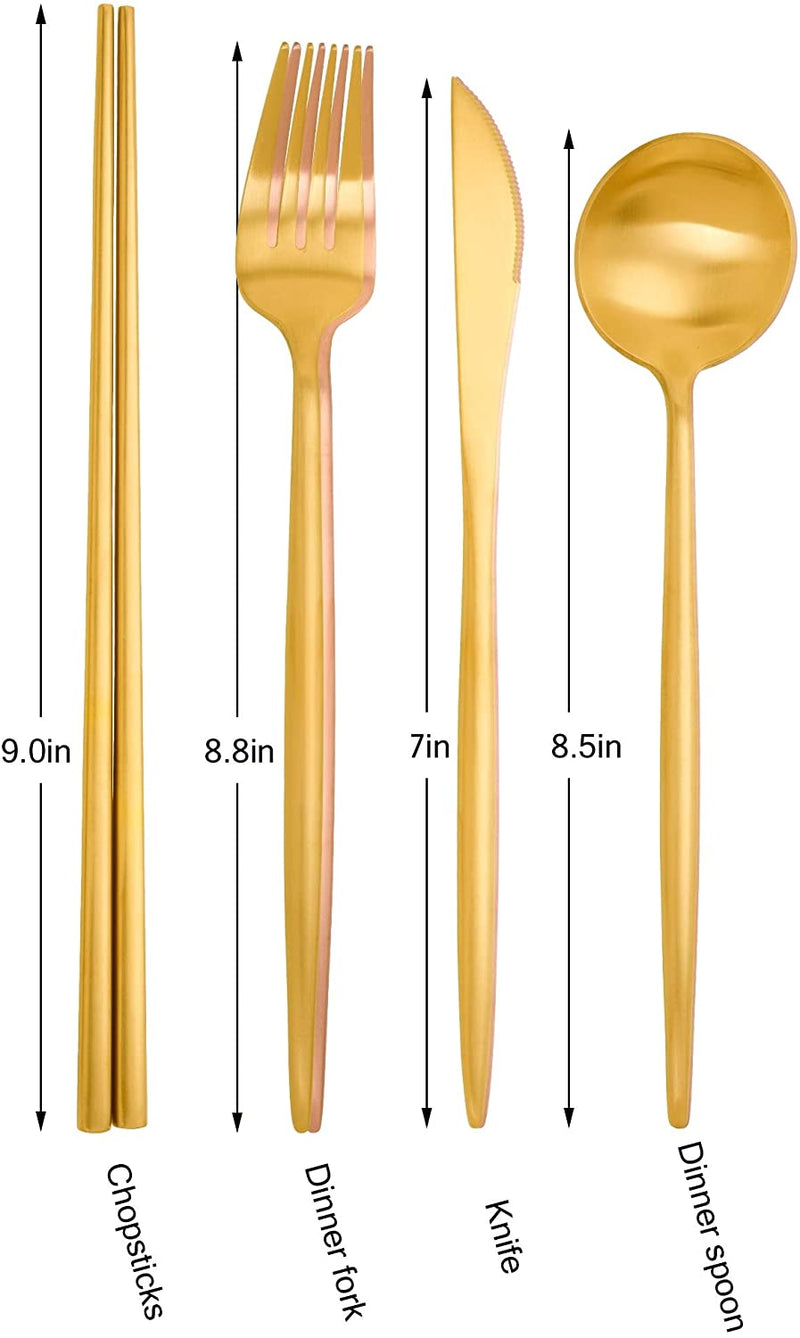 Matte Gold Cutlery Set Flatware, Set for 2