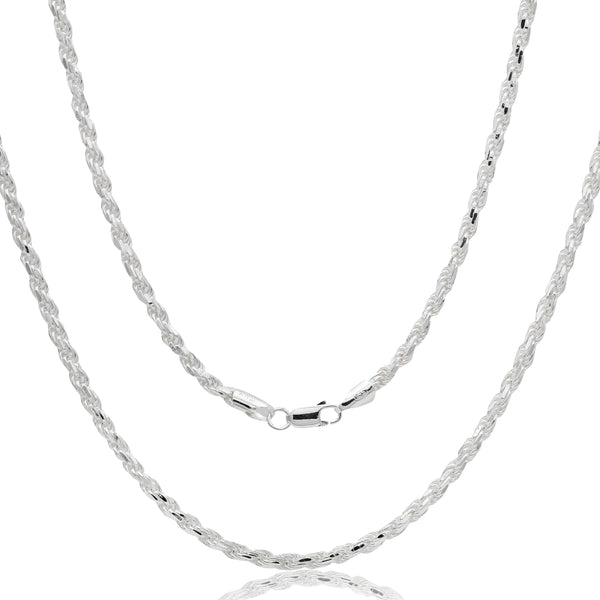 Aka Gioielli 925 Sterling Silver 4mm Diamond Cut Rope Chain 28 Necklace