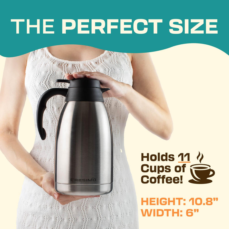 Thermal Coffee Carafe 68 oz 2 Liters 24 Hours Hot Beverage Dispenser Stainless