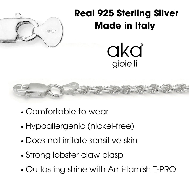 Aka Gioielli 925 Sterling Silver 2mm Braided Rope Chain 16 Inch Necklace