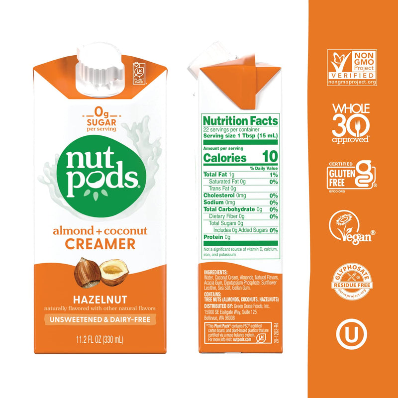 Nutpods Hazelnut Creamer Unsweetened Non Dairy Creamer 12 Pack
