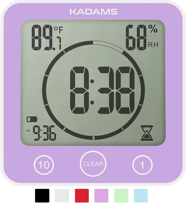 Digital Bathroom Shower Kitchen Clock Timer with Alarm, Waterproof-Purple