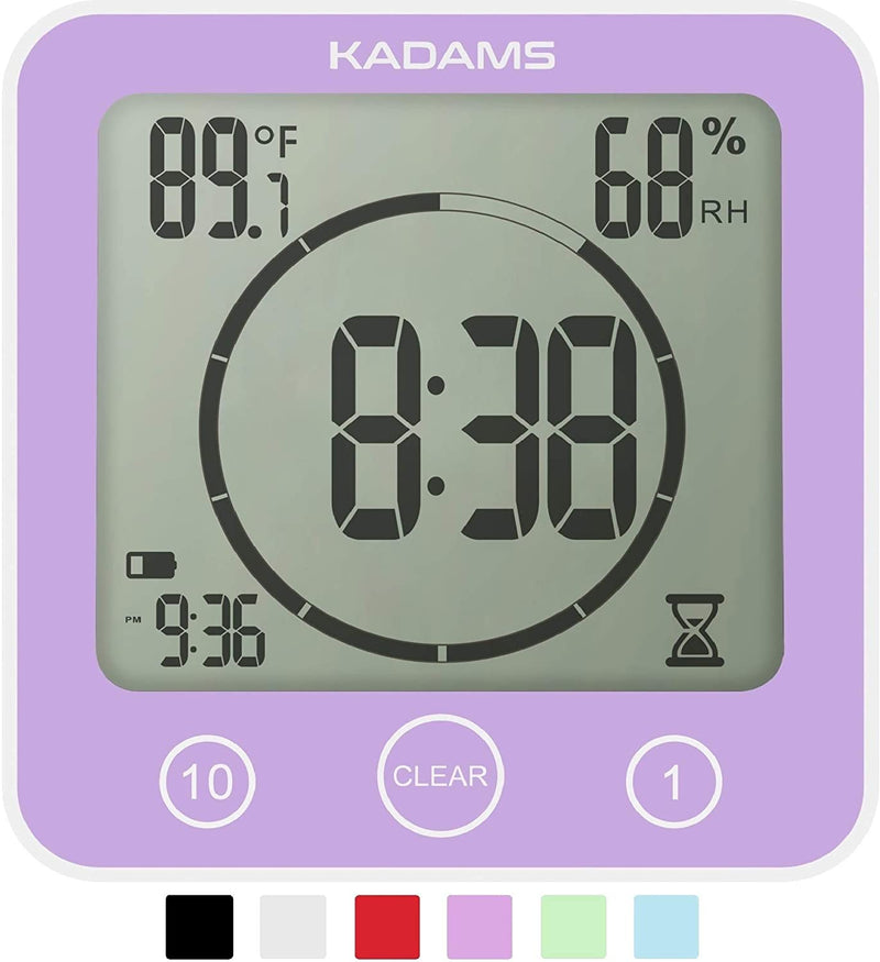 Digital Bathroom Shower Kitchen Clock Timer with Alarm Waterproof Purple