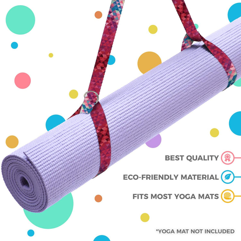 Yoga Mat Straps with D-Rings, Pink Multi Color