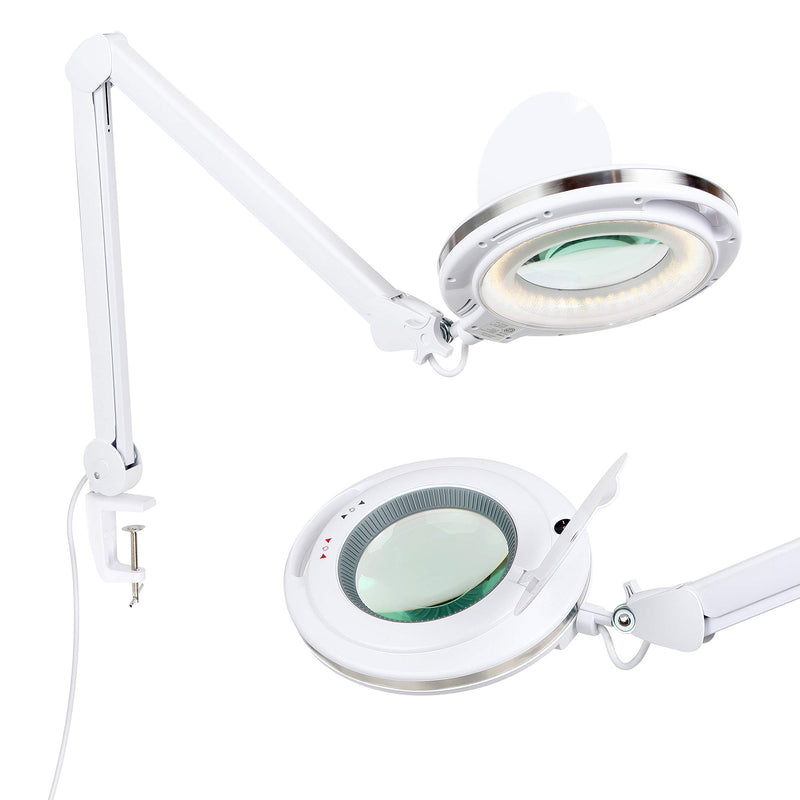 Brightech LightView Pro Magnifying Desk Lamp, 2.25x Light Magnifier with Clamp, Adjustable Magnifying Glass with Light for Crafts, Reading, Close Work - White