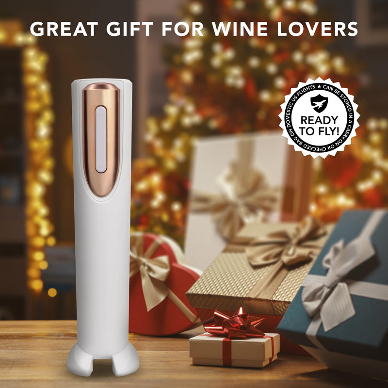 Vin Fresco Electric Corkscrew Wine Opener With Foil Cutter & Stand White & Gold