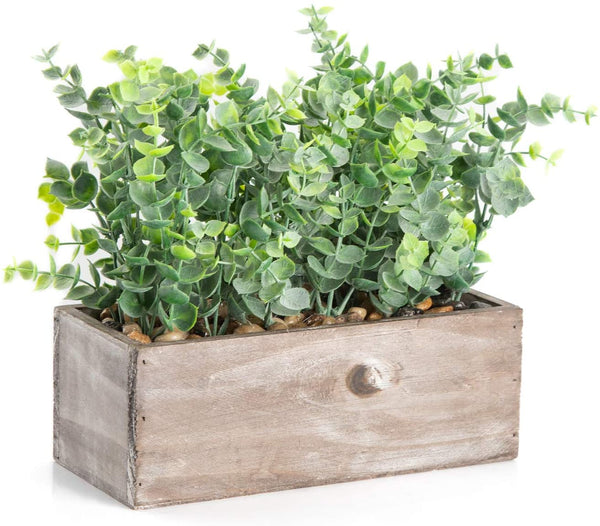 Velener Mini Potted Artificial Fake Eucalyptus Plant with Wooden Tray