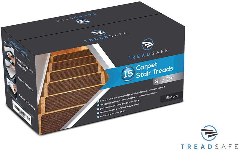Non-Slip Carpet Stair Treads 8" x 30" (Brown) 15 Pack