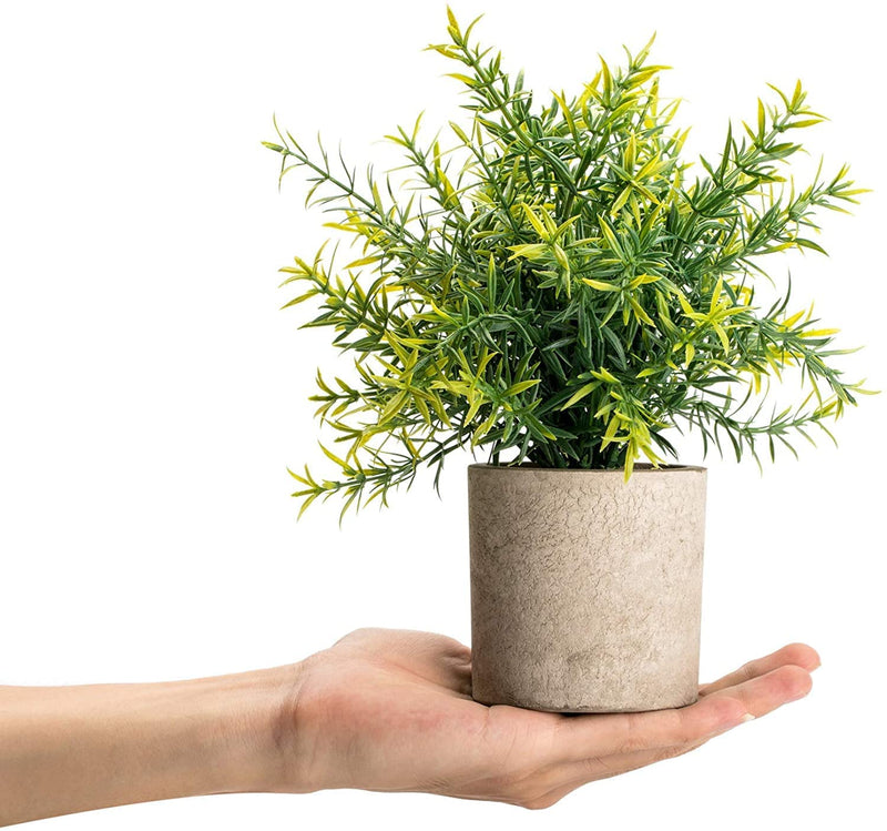 Mini Plastic Artificial Fake Plants Green Rosemary Bambo Leaves in Pot