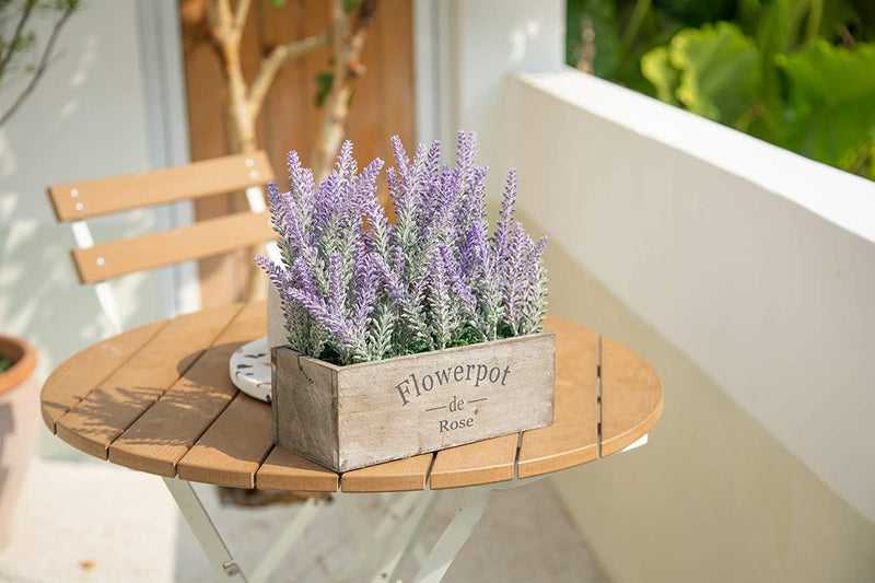 Velener Artificial Fake Flower Potted Lavender Plant Wooden Tray