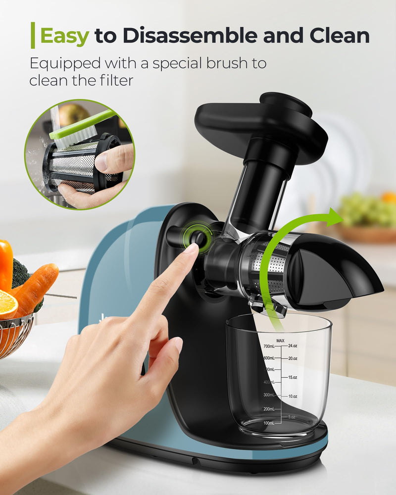 Jocuu Slow Masticating Juicer with 2-Speed Modes - Cold Press Juicer Machine - Quiet Motor & Reverse Function - Easy to Clean Juicer Extractor - Juice Recipes for Fruits & Vegetables (Dark Green)