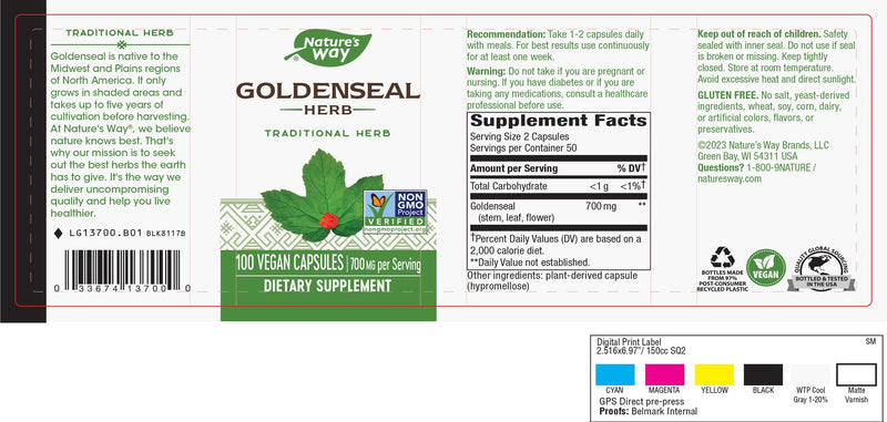 Natures Way Goldenseal Capsules 700mg 100 Vegan Capsules