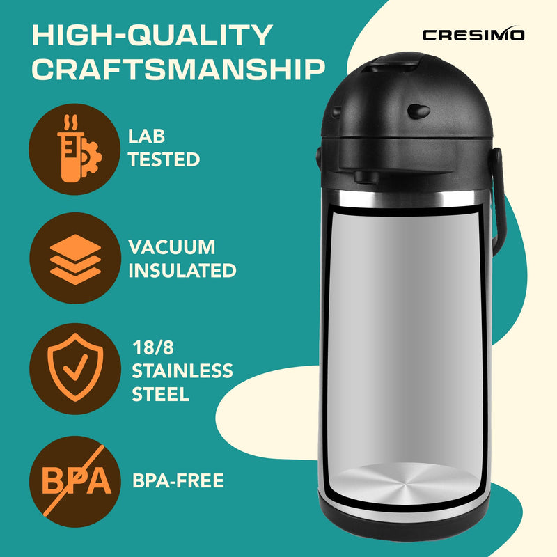 Coffee Carafe Dispenser with Pump 101oz 3L Airpot 24 Hours Hot Chocolate