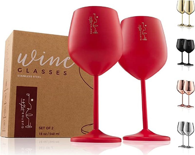 Stemmed Stainless Steel Wine Glasses-Red