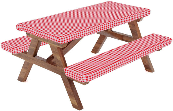 Vinyl Picnic Table Cover Fitted Checkered 72 X 28 3 Pc Set
