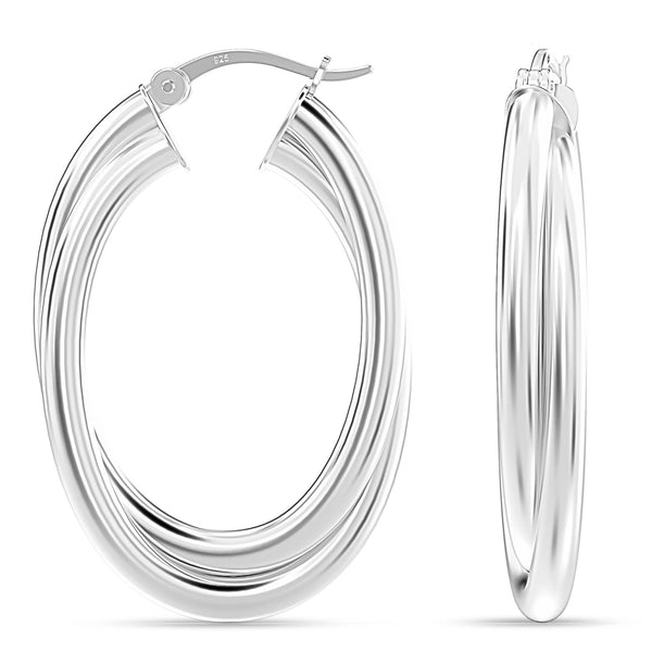 LeCalla Sterling Silver Jewelry Intertwining Oval Shape Earring for Women