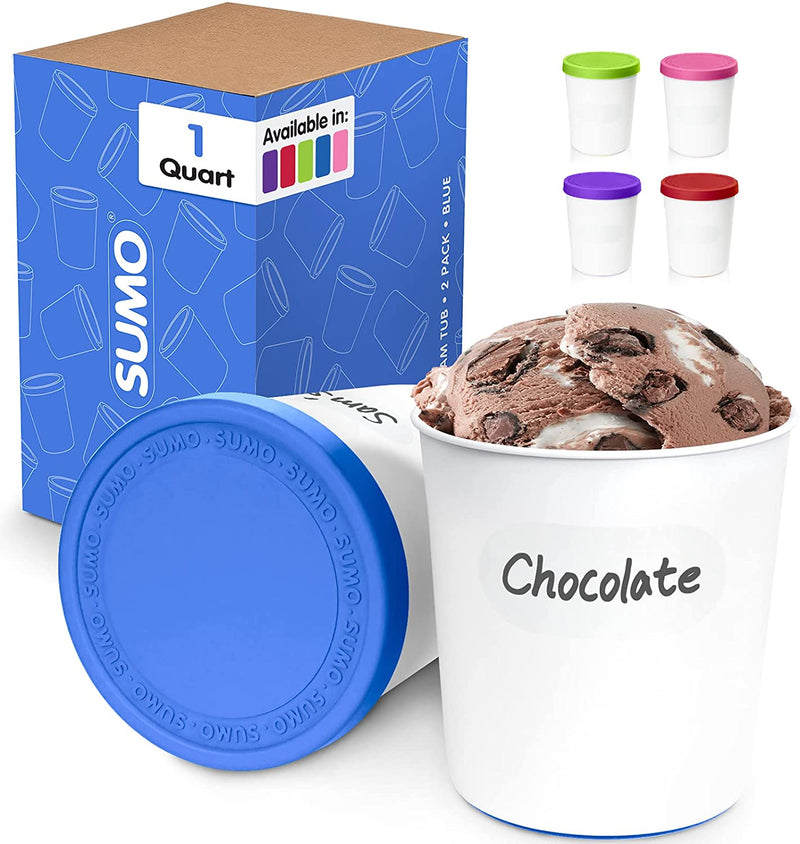 SUMO Ice Cream Pint 2 Containers with Lids 1 Quart Each Blue