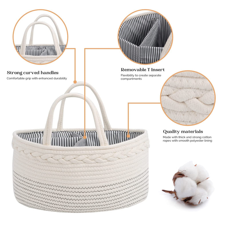 Luxury Little Diaper Caddy Organizer Cotton Rope Portable White