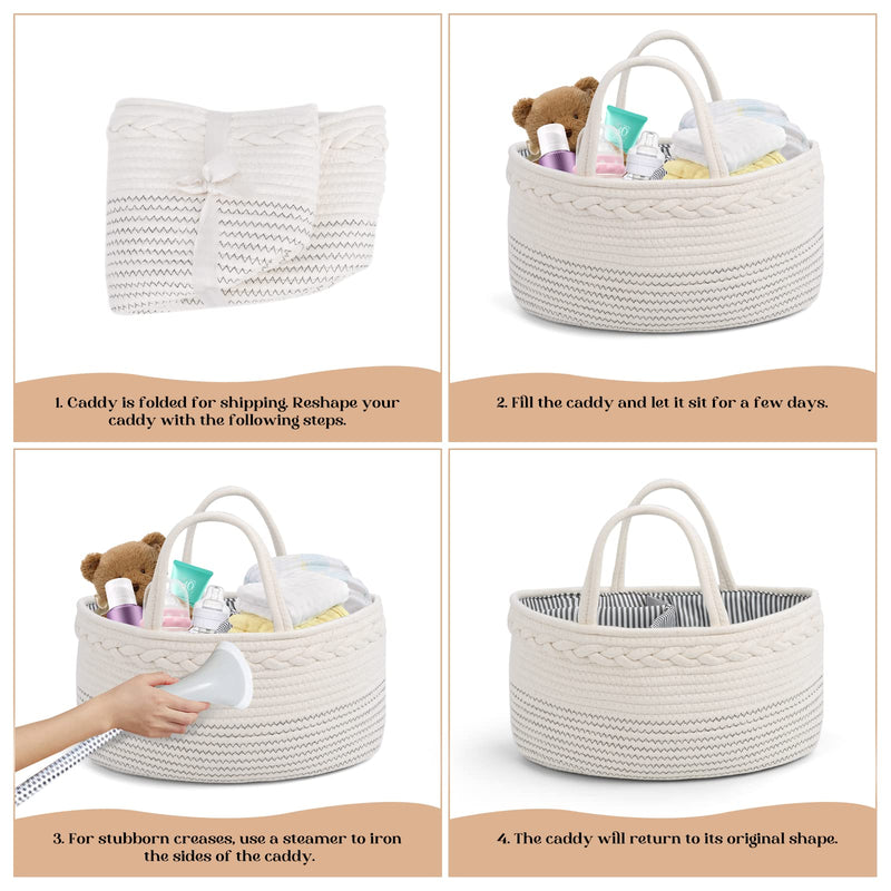 Luxury Little Diaper Caddy Organizer Cotton Rope Portable White