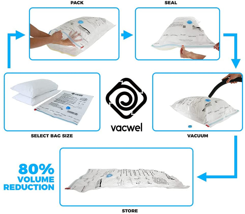 Vacwel Vacuum Storage Bags 5-Pack XXL- Jumbo Space Vacuum Storage Bags for  Clothing Storage - Vacuum Space Bags for Comforters, Blankets and Clothes 