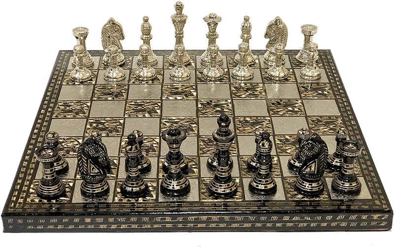 Brass Chess Board Game Set 12 X 12 Inches Black and Silver