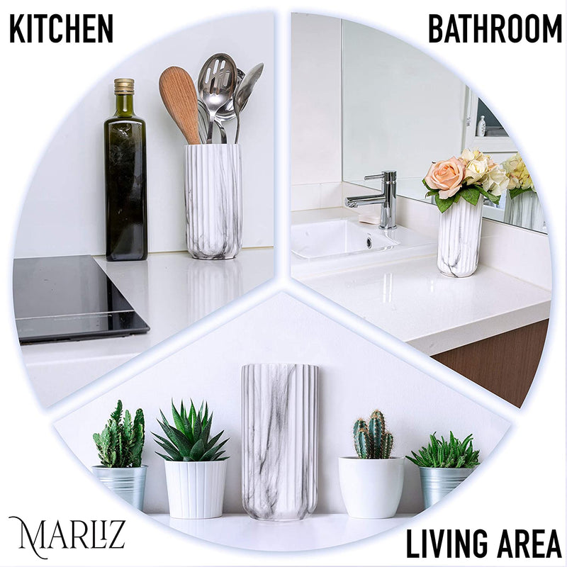 MARLIZ 7 Inch Ceramic Marble Print Flower Vase for Living Room /Mantel Decoration