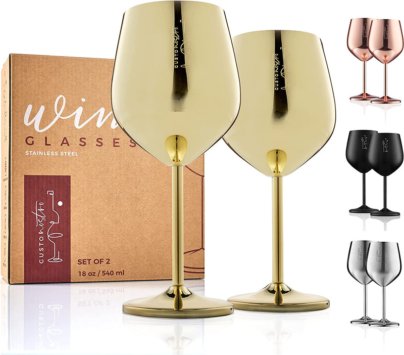 Gusto Nostro Stainless Steel Wine Glass - 18 oz Unbreakable Gold Wine Glasses for Travel, Camping and Pool - Fancy, Unique and Cute Portable Metal