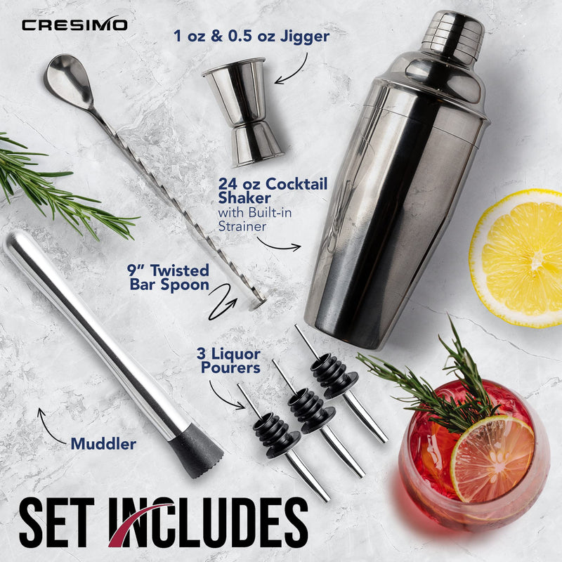 24 Oz Cocktail Shaker Set Premium Mixer Accessories for Professional Cresimo