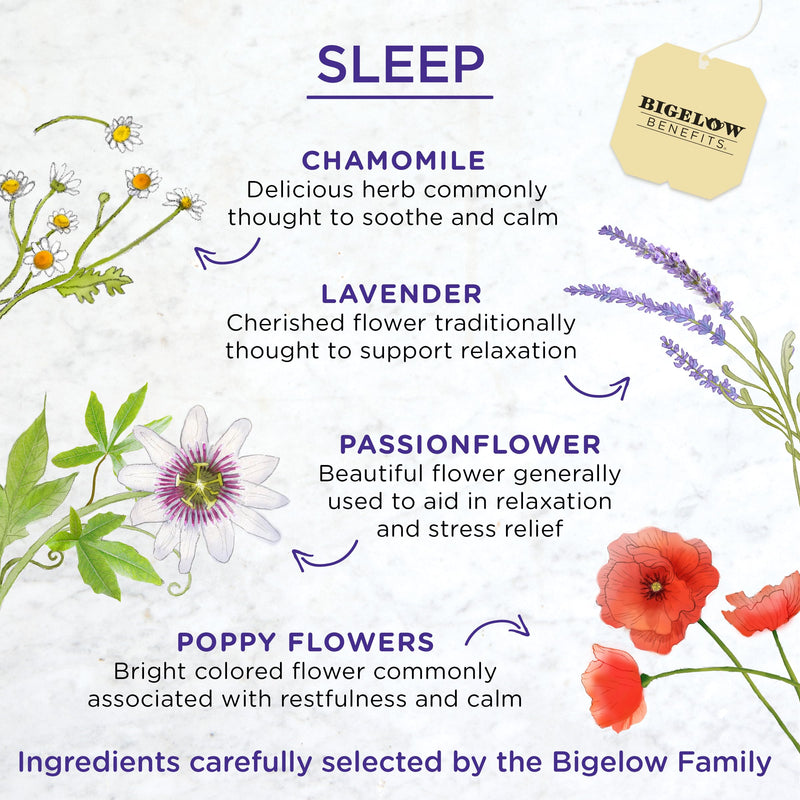 Bigelow Benefits Sleep Chamomile Lavender Herbal Tea Caffeine Free Tea Bags