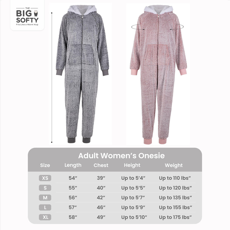 The Big Softy - Adult Onesie Pajamas for Women, Teddy Fleece Womens Onesie Pajamas, Fuzzy Pajama Onesies for Women, Teens PJs (X-Large, Grey)