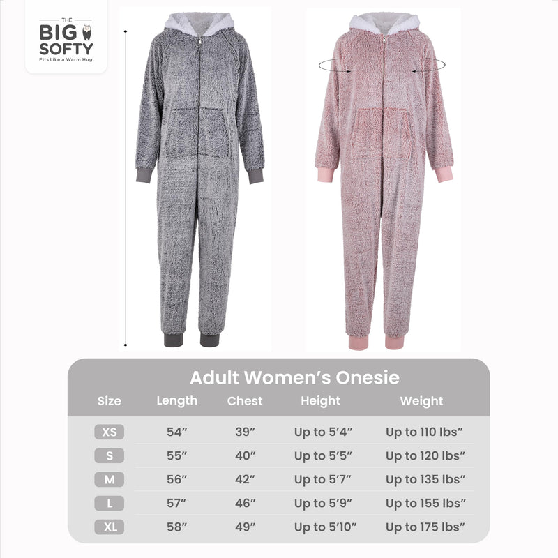 The Big Softy - Adult Onesie Pajamas for Women, Teddy Fleece Womens Onesie  Pajamas, Fuzzy Pajama Onesies for Women, Teens PJs, Grey, Small :  : Clothing, Shoes & Accessories