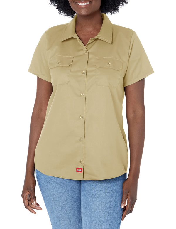 Dickies Women's Short Sleeve Work Shirt Khaki Small Shirts