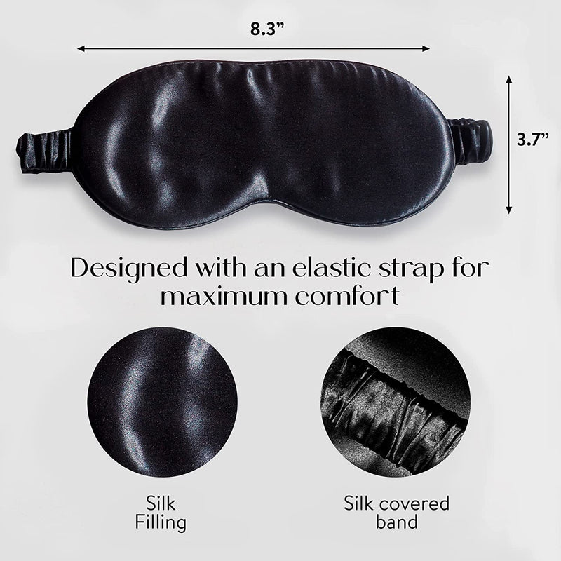 Sleep Mask Silk 100% Pure Mulberry Silk Midnight Black