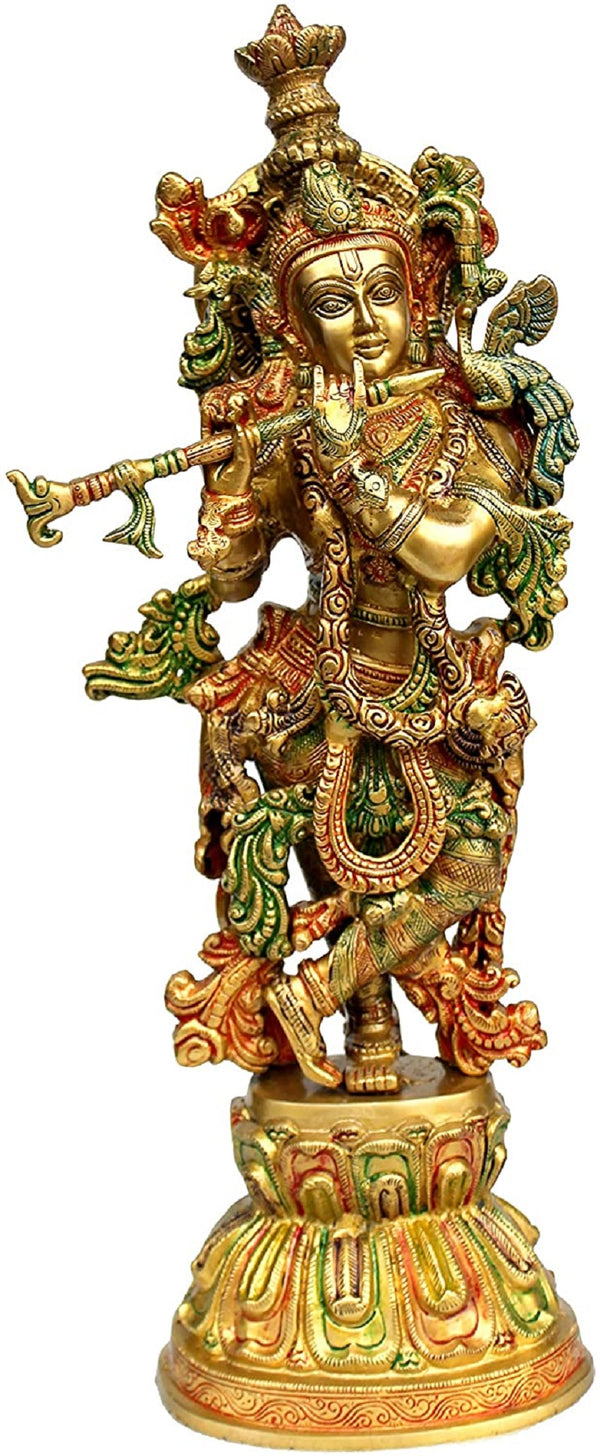 Lord Krishna Kishan Murti Idol Statue Colored Brass 21 Inches