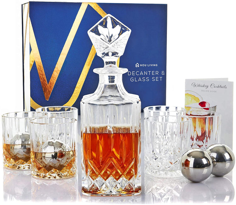 Nou Living 11 Pc Crystal Whiskey Decanter Set with Glasses Elegant