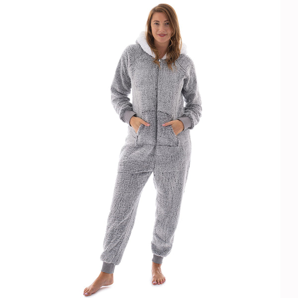 The Big Softy Adult Onesie Pajamas for Women Teddy Fleece Womens Onesie Pajamas Fuzzy Pajama Onesies for Women Teens PJs (Medium Grey)