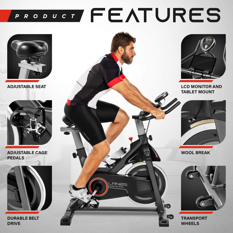 Lanos Exercise Bike Perfect for Home Gym Silent Belt Drive Ipad Holder
