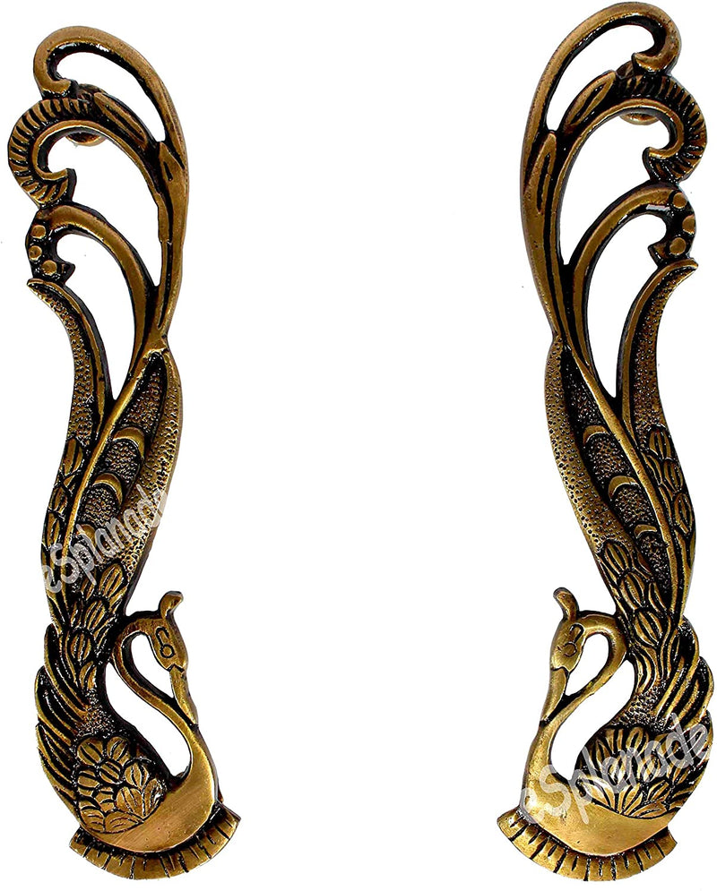 Esplanade 11 Inch Designer Peacock Brass Door Handle Pair