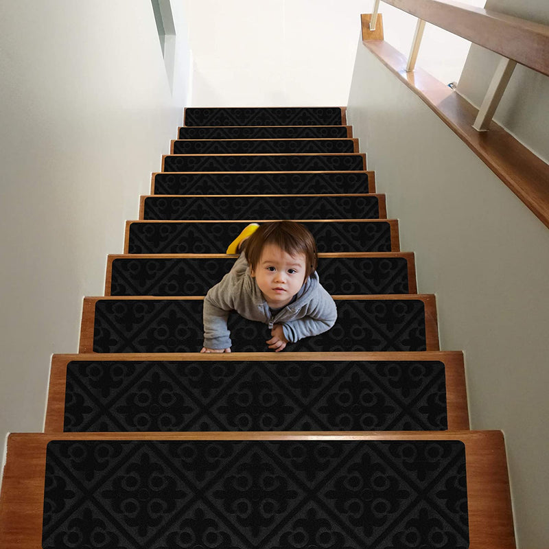 Non-Slip Carpet Stair Treads 8" x 30" (Imperial Charcoal Black) 15 Pack