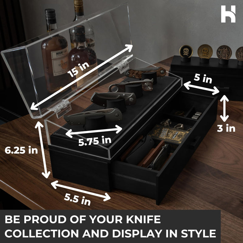 Holme & Hadfield Premium Knife Display Case Holds 6 Knives Leather Lining Drawer