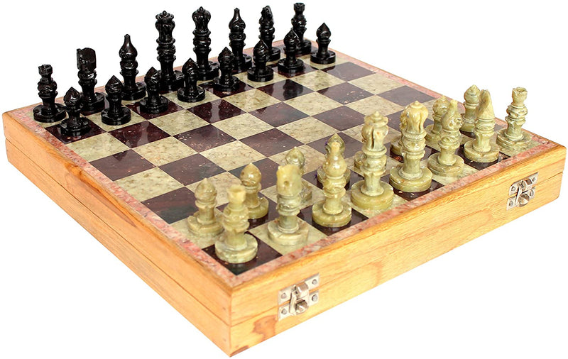 Chess made of Indian Marble Inlay over Wooden Base with 32 pieces, 14" x 14"