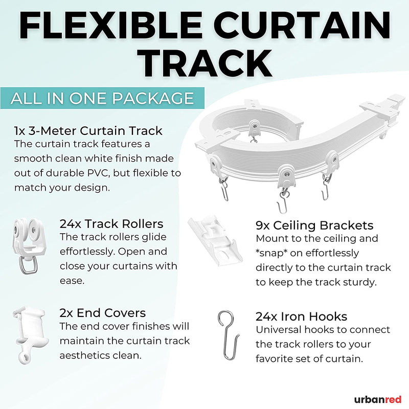 2X Flexible Bendable Ceiling Curtain Track, Ceiling Mount For