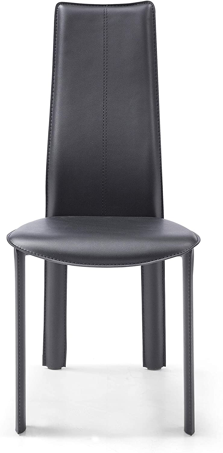 Whiteline Modern Living Allison Dining Chair in Black Hard Leather (Set of 4)
