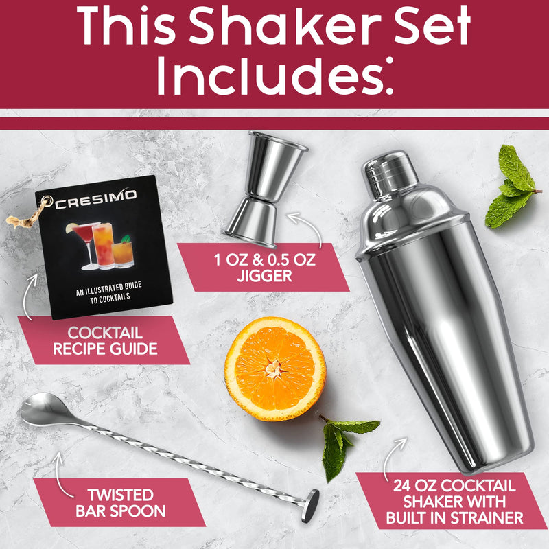 CRESIMO 24 Oz Cocktail Shaker Set With Bar Accessories