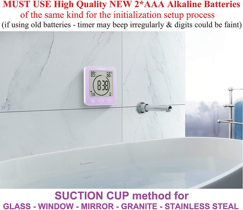 Digital Bathroom Shower Kitchen Clock Timer with Alarm Waterproof Purple