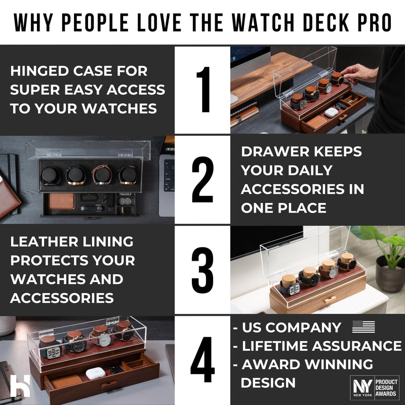 Holme & Hadfield Watch Deck Pro Premium Case for 4 Watches Drawer Leather Lining