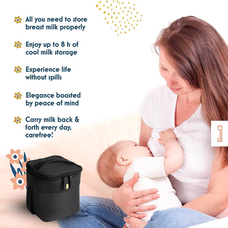 Insulated Breastmilk Cooler Bag, Baby Bottle Cooler Fits 4